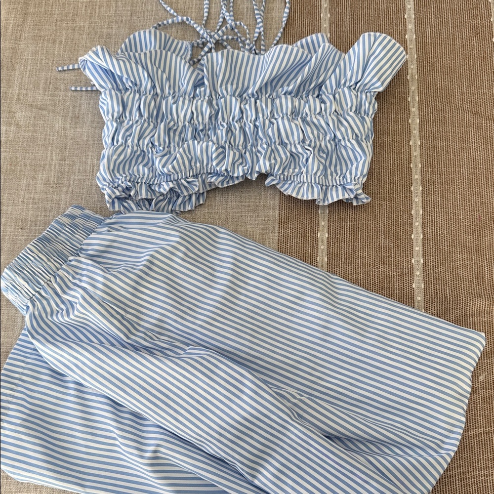 SHEIN Blue and White Striped Jumpsuit